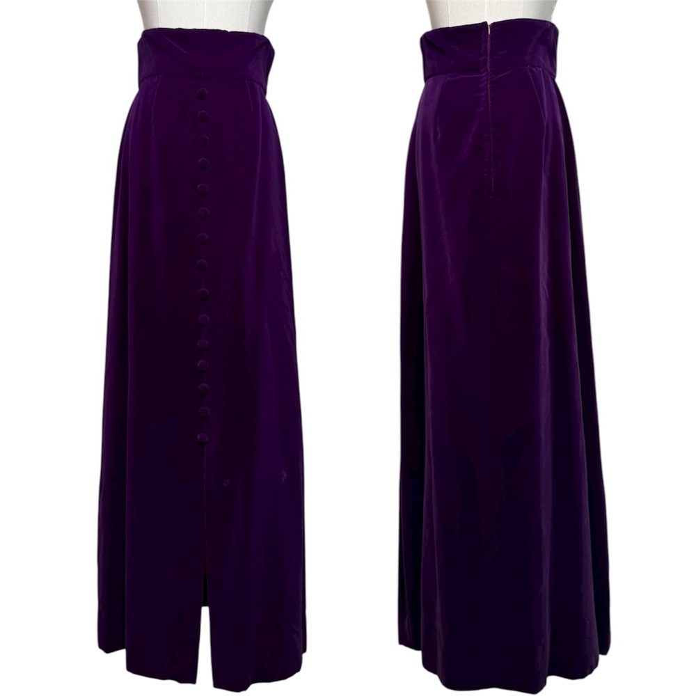 True Vintage Purple Velvet Like High Waist Button Slit Skirt